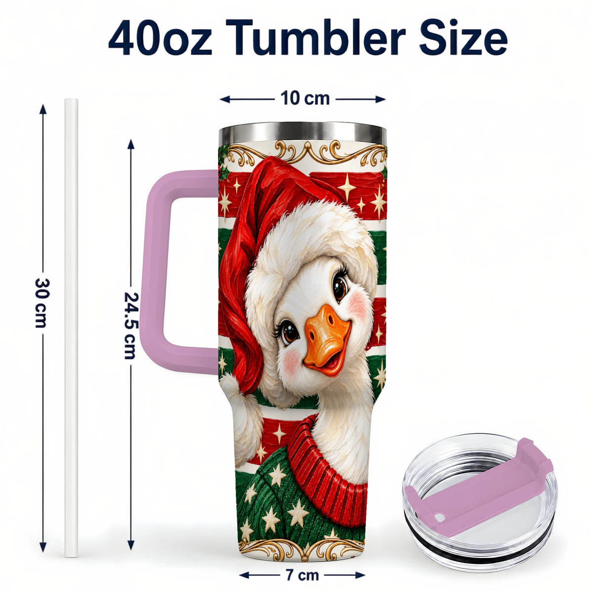 #pl[40oz|Pink] Santa Hat Goose 40oz Tumbler with Handle, Christmas Portrait Design