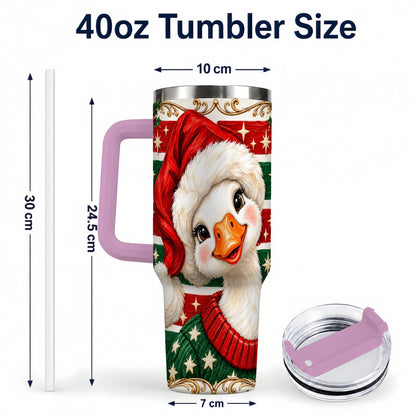 #pl[40oz|Pink] Santa Hat Goose 40oz Tumbler with Handle, Christmas Portrait Design