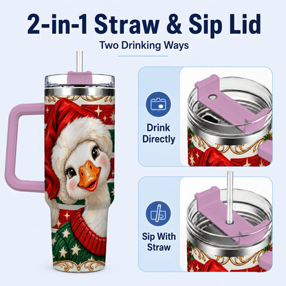 #pl[40oz|Pink] Santa Hat Goose 40oz Tumbler with Handle, Christmas Portrait Design