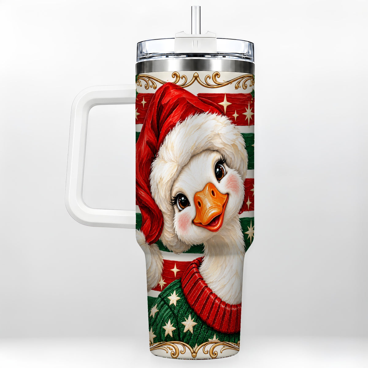 Santa Hat Goose 40oz Tumbler with Handle, Christmas Portrait Design