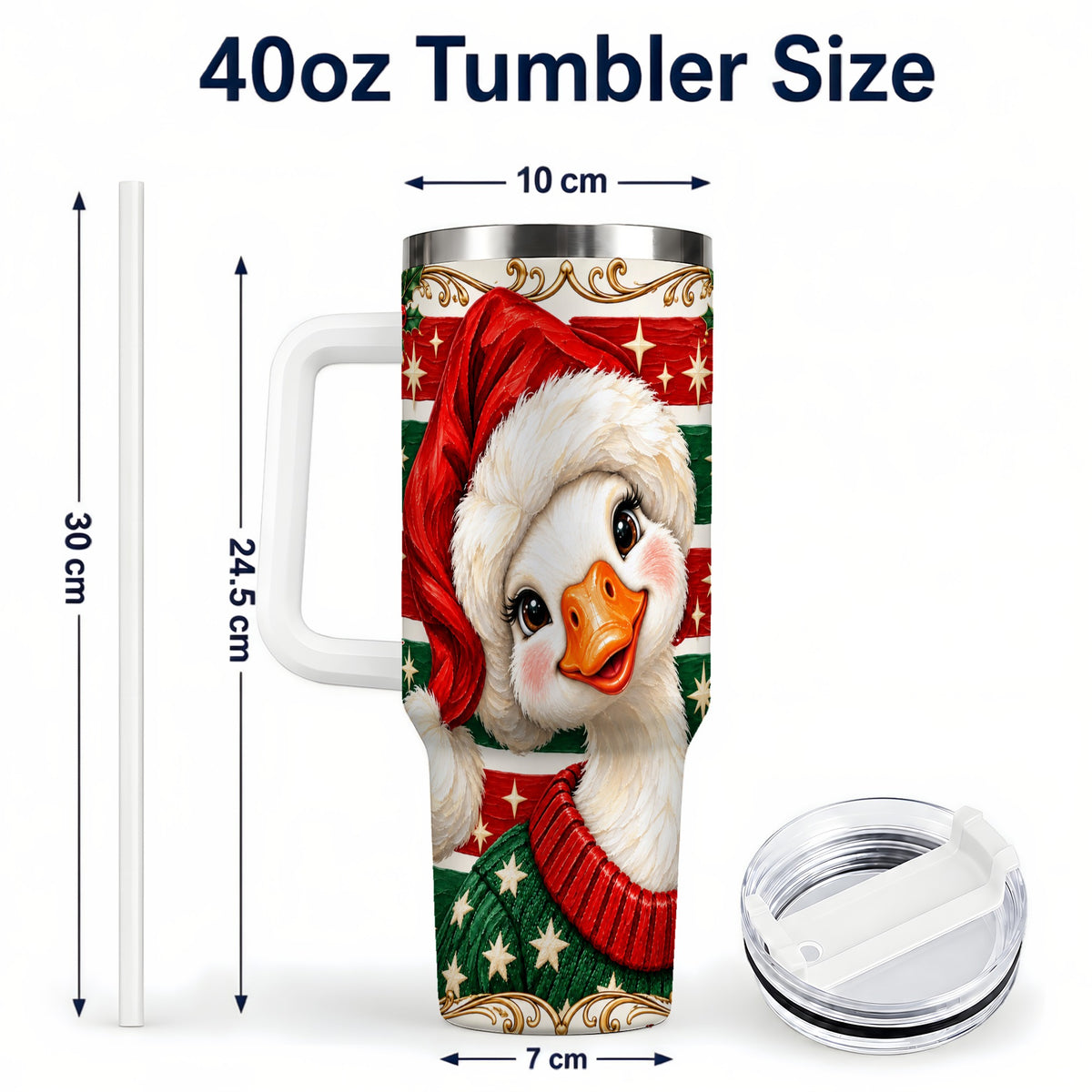 #pl[40oz|White] Santa Hat Goose 40oz Tumbler with Handle, Christmas Portrait Design