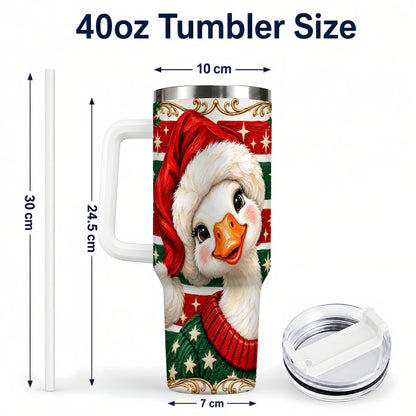 #pl[40oz|White] Santa Hat Goose 40oz Tumbler with Handle, Christmas Portrait Design