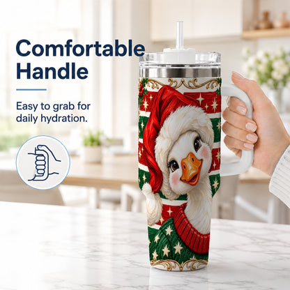 #pl[40oz|White] Santa Hat Goose 40oz Tumbler with Handle, Christmas Portrait Design