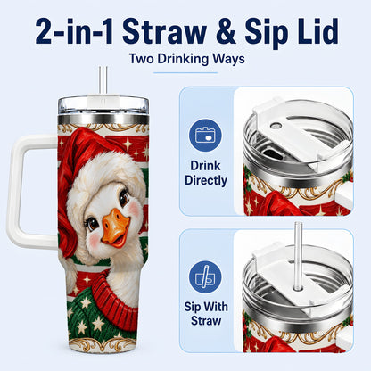 #pl[40oz|White] Santa Hat Goose 40oz Tumbler with Handle, Christmas Portrait Design