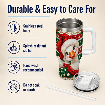Santa Hat Goose 40oz Tumbler with Handle, Christmas Portrait Design
