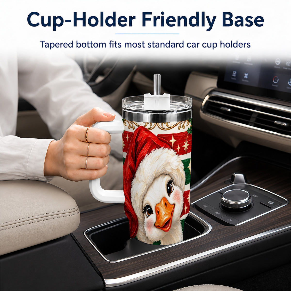 Santa Hat Goose 40oz Tumbler with Handle, Christmas Portrait Design