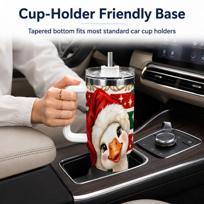 Santa Hat Goose 40oz Tumbler with Handle, Christmas Portrait Design