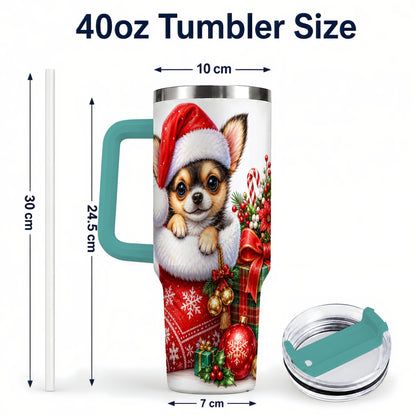 #pl[40oz|Green] Christmas Chihuahua 40oz Tumbler with Handle, Holiday Puppy Cup