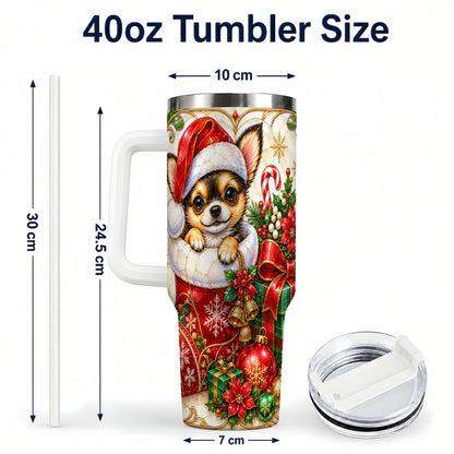 #pl[40oz|White] Stained Glass Chihuahua 40oz Tumbler with Handle, Christmas Dog Art