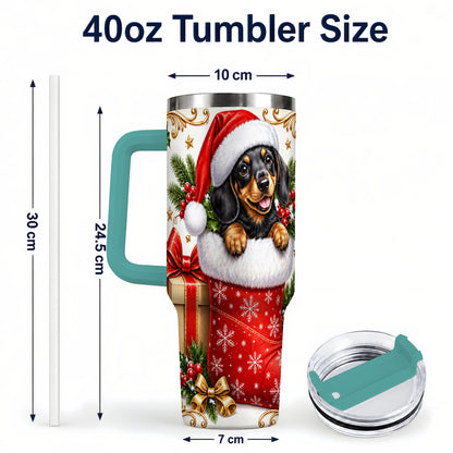 #pl[40oz|Green] Christmas Dachshund 40oz Tumbler with Handle, Santa Wiener Dog Art