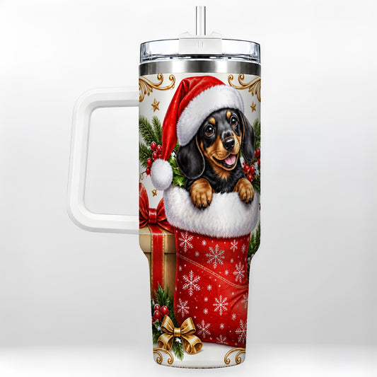 Christmas Dachshund 40oz Tumbler with Handle, Santa Wiener Dog Art