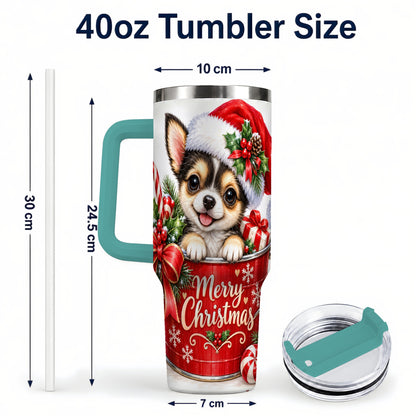 #pl[40oz|Green] Christmas Chihuahua 40oz Tumbler with Handle, Merry Christmas Puppy
