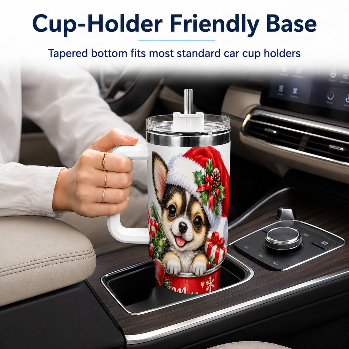 Christmas Chihuahua 40oz Tumbler with Handle, Merry Christmas Puppy