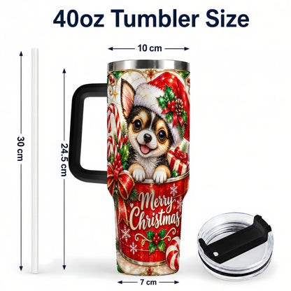 #pl[40oz|Black] Christmas Chihuahua 40oz Tumbler with Handle, Holiday Dog Travel Cup