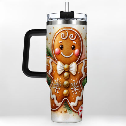 #pl[40oz|Black] Gingerbread Man 40oz Tumbler with Handle, Christmas Cookie Travel Cup
