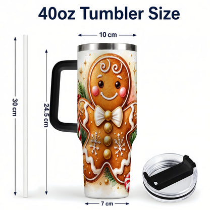 #pl[40oz|Black] Gingerbread Man 40oz Tumbler with Handle, Christmas Cookie Travel Cup