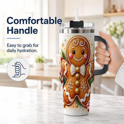 #pl[40oz|Black] Gingerbread Man 40oz Tumbler with Handle, Christmas Cookie Travel Cup