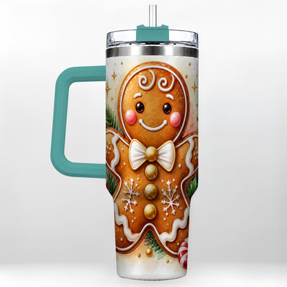 #pl[40oz|Green] Gingerbread Man 40oz Tumbler with Handle, Christmas Cookie Travel Cup