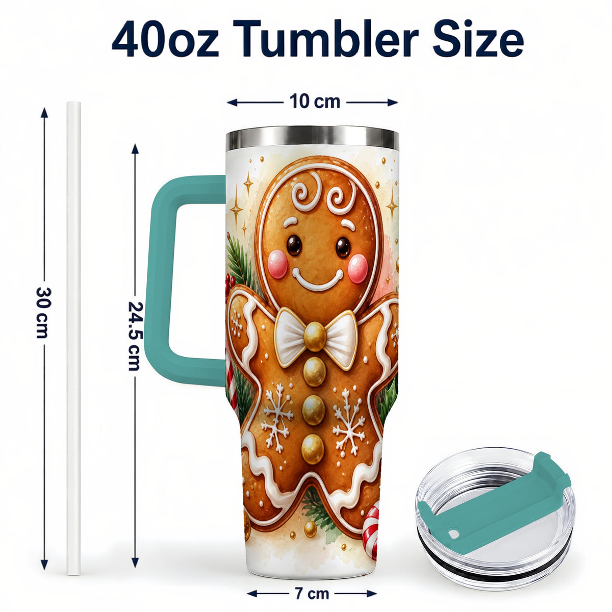 #pl[40oz|Green] Gingerbread Man 40oz Tumbler with Handle, Christmas Cookie Travel Cup
