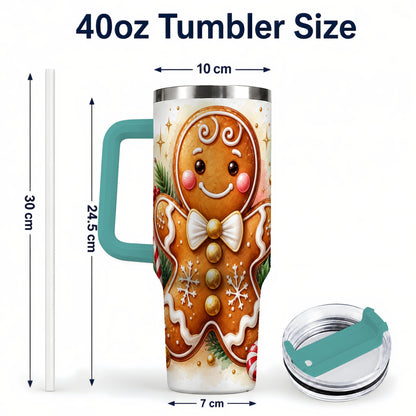 #pl[40oz|Green] Gingerbread Man 40oz Tumbler with Handle, Christmas Cookie Travel Cup