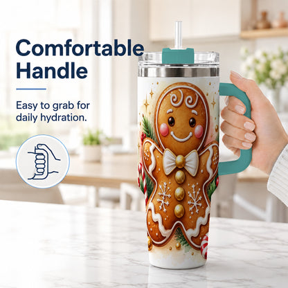 #pl[40oz|Green] Gingerbread Man 40oz Tumbler with Handle, Christmas Cookie Travel Cup