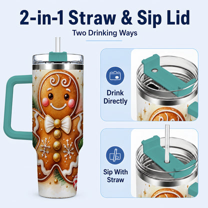 #pl[40oz|Green] Gingerbread Man 40oz Tumbler with Handle, Christmas Cookie Travel Cup