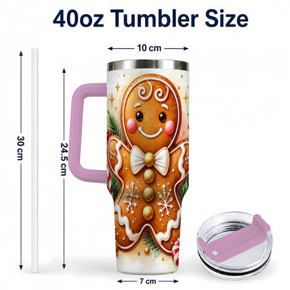 #pl[40oz|Pink] Gingerbread Man 40oz Tumbler with Handle, Christmas Cookie Travel Cup