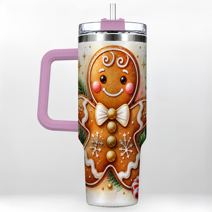 #pl[40oz|Pink] Gingerbread Man 40oz Tumbler with Handle, Christmas Cookie Travel Cup