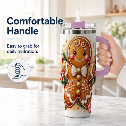 #pl[40oz|Pink] Gingerbread Man 40oz Tumbler with Handle, Christmas Cookie Travel Cup