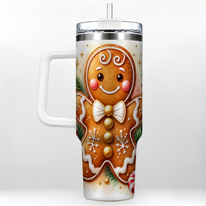 Gingerbread Man 40oz Tumbler with Handle, Christmas Cookie Travel Cup