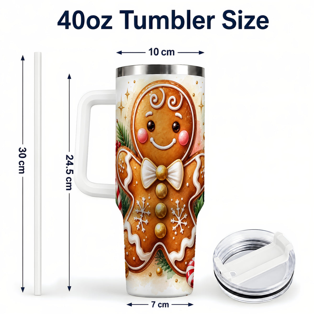 #pl[40oz|White] Gingerbread Man 40oz Tumbler with Handle, Christmas Cookie Travel Cup
