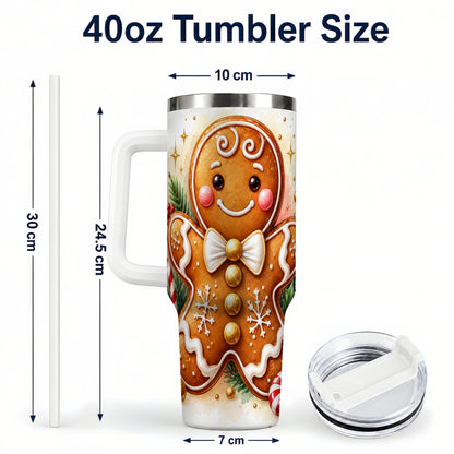#pl[40oz|White] Gingerbread Man 40oz Tumbler with Handle, Christmas Cookie Travel Cup