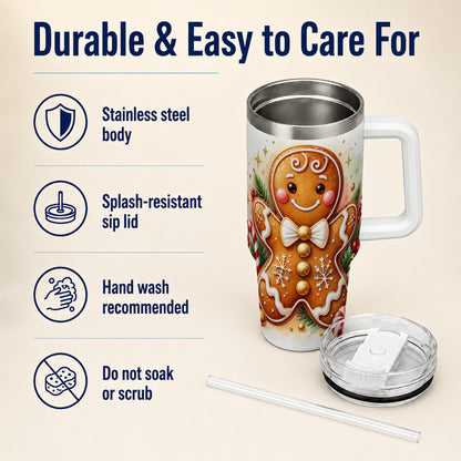 Gingerbread Man 40oz Tumbler with Handle, Christmas Cookie Travel Cup