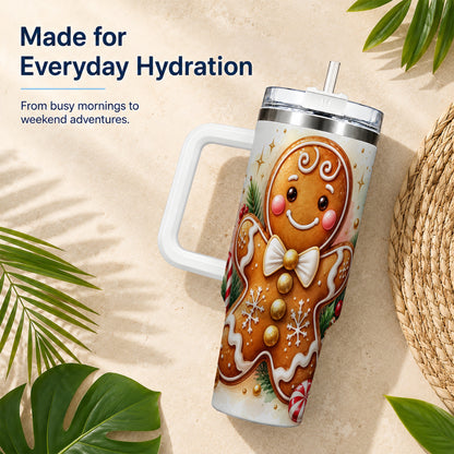 Gingerbread Man 40oz Tumbler with Handle, Christmas Cookie Travel Cup
