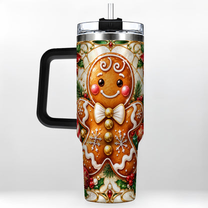 #pl[40oz|Black] Gingerbread Man 40oz Tumbler with Handle, Festive Cookie Travel Cup