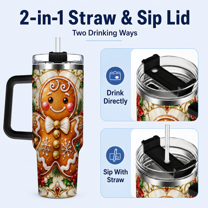 #pl[40oz|Black] Gingerbread Man 40oz Tumbler with Handle, Festive Cookie Travel Cup