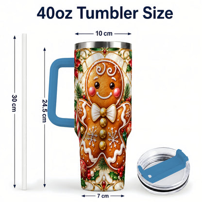 #pl[40oz|Blue] Gingerbread Man 40oz Tumbler with Handle, Festive Cookie Travel Cup