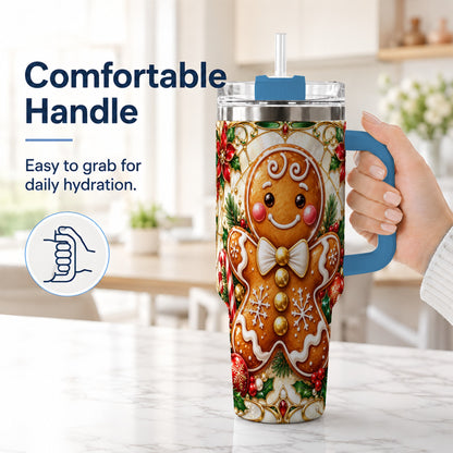 #pl[40oz|Blue] Gingerbread Man 40oz Tumbler with Handle, Festive Cookie Travel Cup