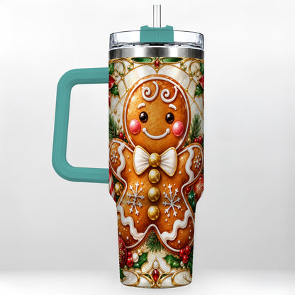 #pl[40oz|Green] Gingerbread Man 40oz Tumbler with Handle, Festive Cookie Travel Cup