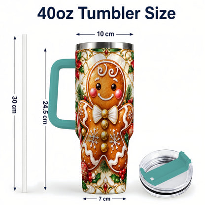 #pl[40oz|Green] Gingerbread Man 40oz Tumbler with Handle, Festive Cookie Travel Cup