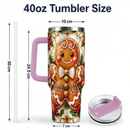 #pl[40oz|Pink] Gingerbread Man 40oz Tumbler with Handle, Festive Cookie Travel Cup