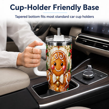 Gingerbread Man 40oz Tumbler with Handle, Festive Cookie Travel Cup