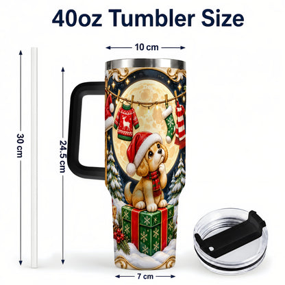 #pl[40oz|Black] Christmas Puppy 40oz Tumbler with Handle, Santa Dog Travel Cup