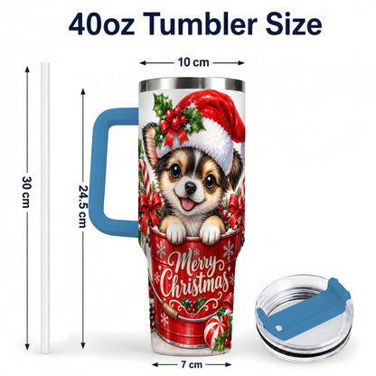 #pl[40oz|Blue] Christmas Chihuahua 40oz Tumbler with Handle, Festive Puppy Design