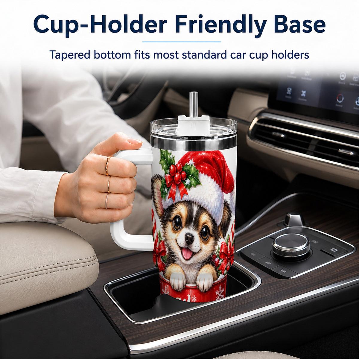 Christmas Chihuahua 40oz Tumbler with Handle, Festive Puppy Design