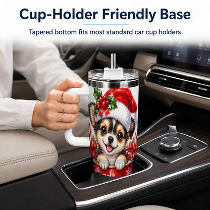 Christmas Chihuahua 40oz Tumbler with Handle, Festive Puppy Design