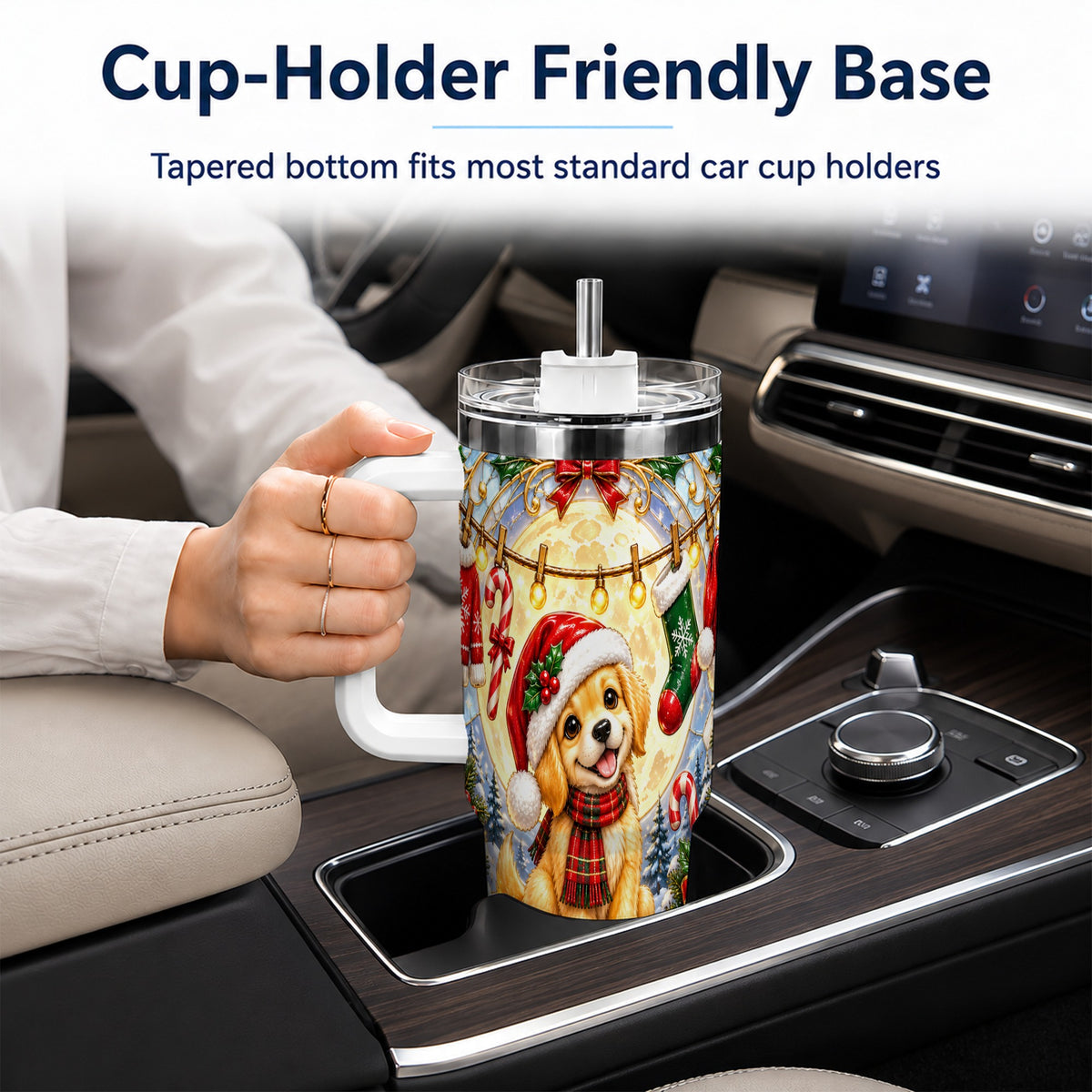Christmas Golden Retriever 40oz Tumbler with Handle, Ornate Puppy Art