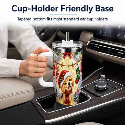 Christmas Golden Retriever 40oz Tumbler with Handle, Ornate Puppy Art