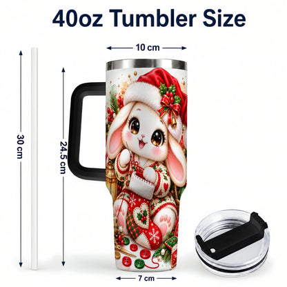 #pl[40oz|Black] Christmas Bunny 40oz Tumbler with Handle, Knitting Rabbit Artwork
