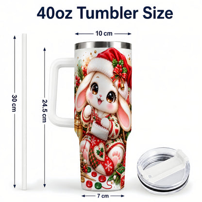 #pl[40oz|White] Christmas Bunny 40oz Tumbler with Handle, Knitting Rabbit Artwork